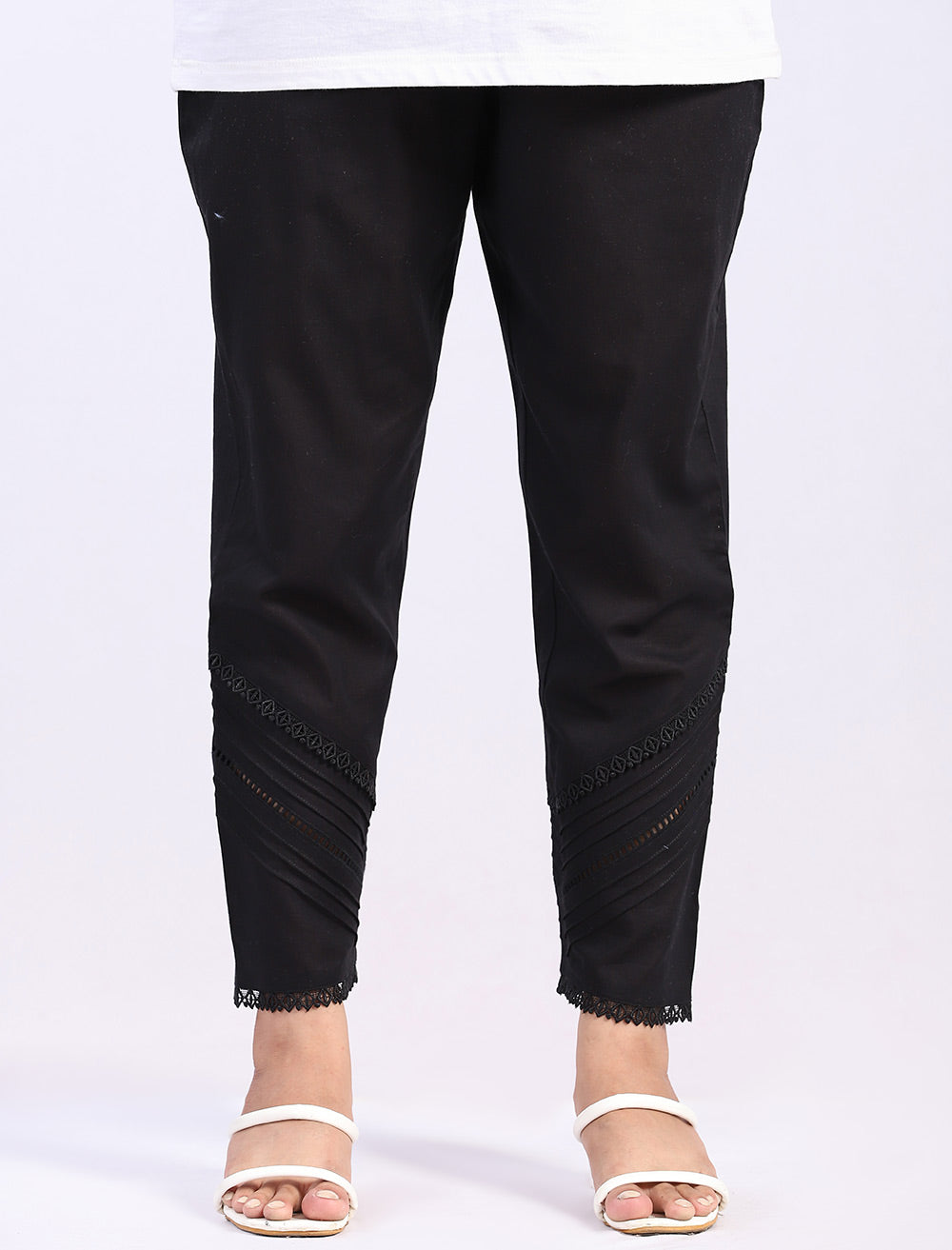 Straight Trouser With Pintuck & Lace