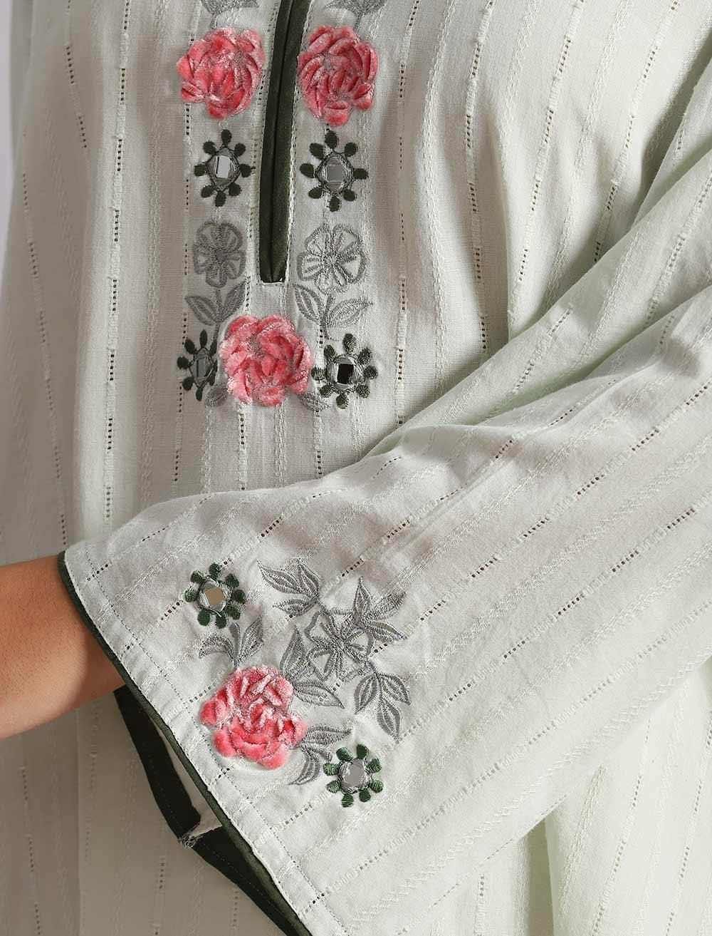 3d Embroidered Cotton Kameez - Blucheez