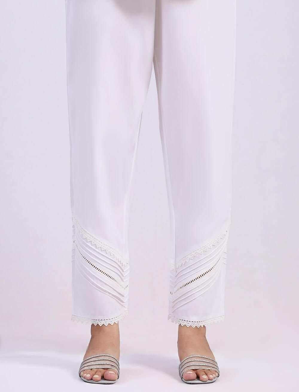 Straight Trouser With Pintuck & Lace - Blucheez