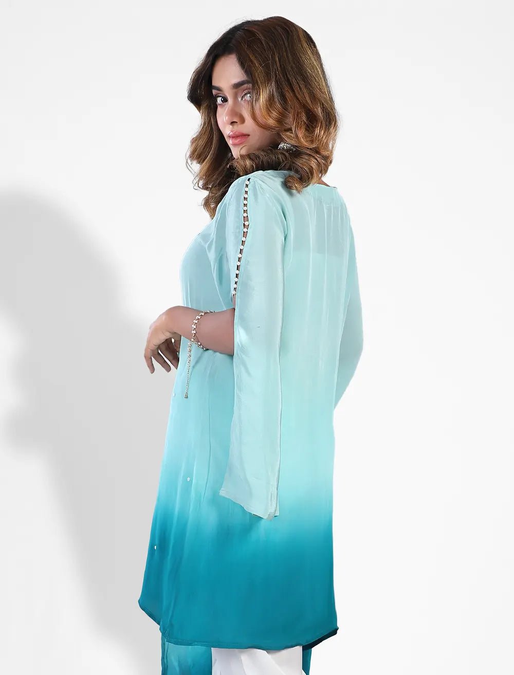 Zardozi Worked Shaded Asymmetric Dress - Blucheez